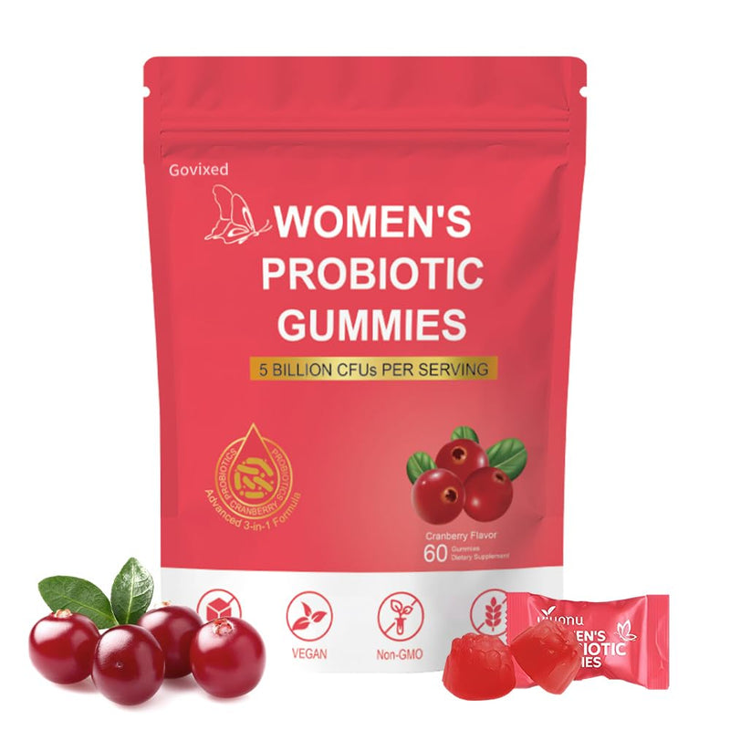 Women's Probiotic Gummies, Premium Feminine PH Balance Gummy, 5 Billion CFUs, Cranberry Flavour, Sugar-Free, Vegan, 60 Count
