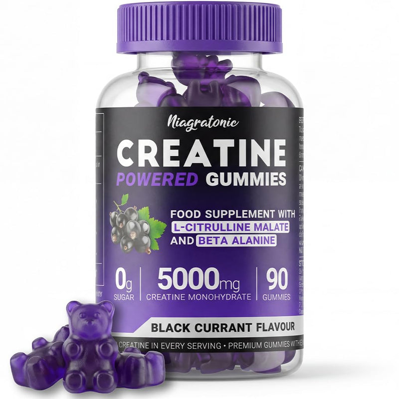 Creatine Gummies 5000mg High Strength | Creatine Monohydrate with L-Citrulline Malate & Beta-Alanine | 90 Sugar Free Vegan Gummies | 30 Day Supply | Blackcurrant Flavour