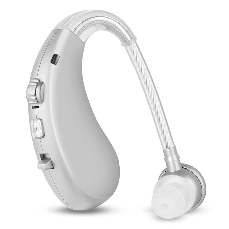 Aolso Rechargeable Digital Sound Amplifiers for Seniors, 1 PC Behind The Ear Sound Amplifier Voice Enhancer Device with Noise Cancelling, Personal Audio Amplifier with Volume Control-Silver 1 PC-Silver