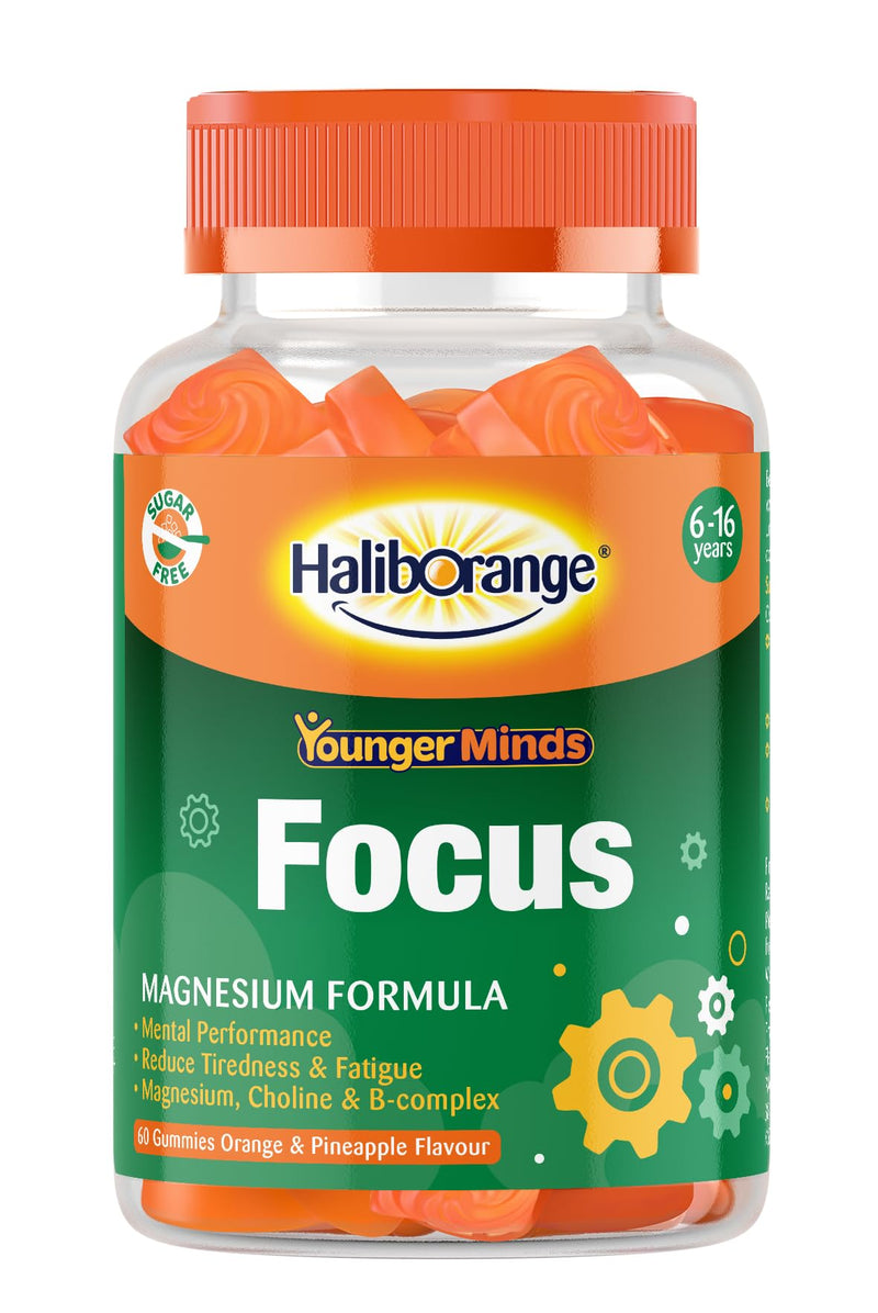 Haliborange YoungerMinds Focus Gummies for Kids 6-16 | Sugar-Free Brain Support with Magnesium, Choline & B-Vitamin Complex | Boosts Focus, Energy & Mental Performance – 60 Gummies