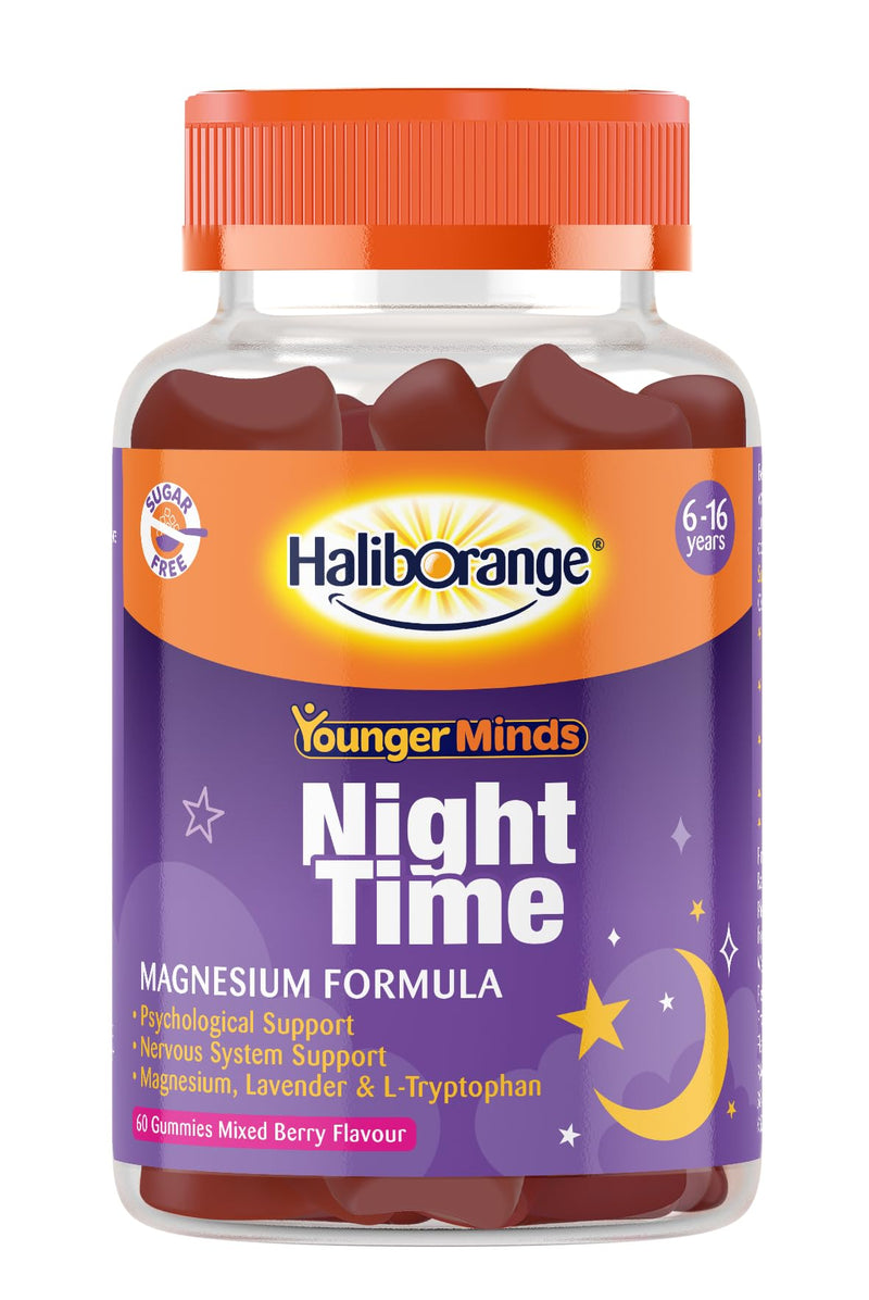 Haliborange YoungerMinds Night-time Gummies for Kids 6–16 | Sugar-Free Sleep Support with Magnesium, L-Tryptophan, B6 & Lavender | Promotes Relaxation & Bedtime Routine – 60 Gummies 60 count (Pack of 1)