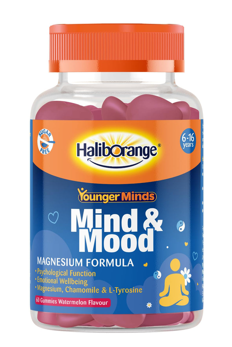 Haliborange YoungerMinds Mind & Mood Gummies for Kids 6–16 | Sugar-Free Daily Supplement with Magnesium, L-Tyrosine, Thiamin & Chamomile | Supports Focus, Calm & Emotional Balance – 60 Gummies