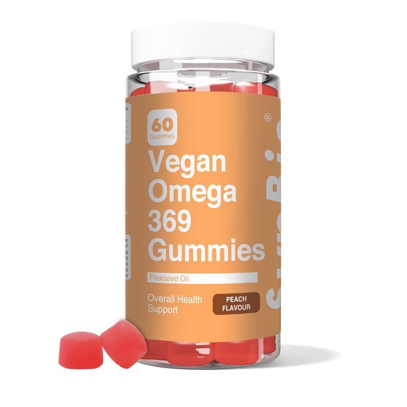 Vegan Omega 3-6-9 Gummies | Plant Based Organic 400mg Flaxseed Oil | Vegan, Gelatin Free, Halal & Kosher | 60 Peach Flavour Gummies