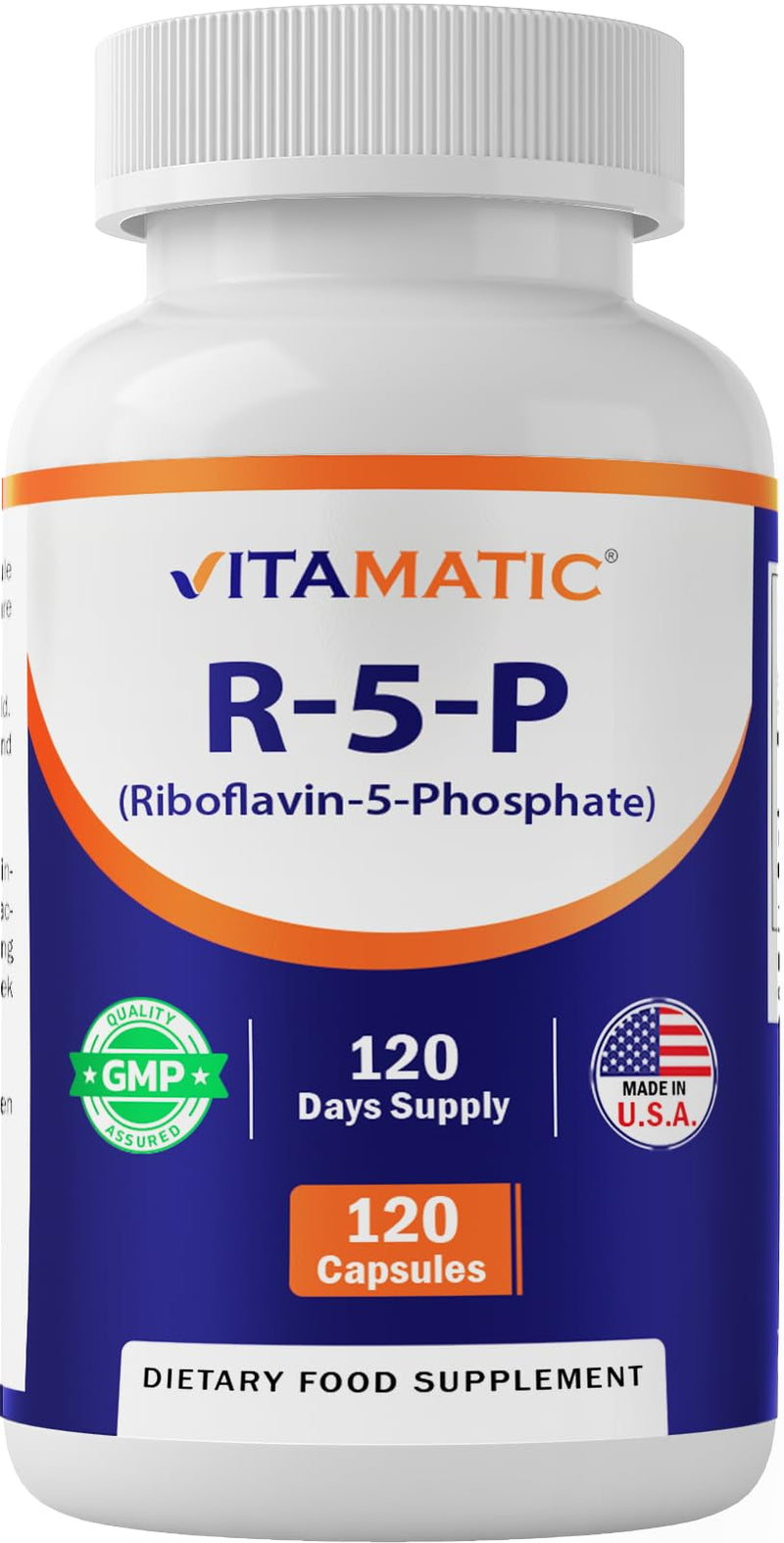 Vitamatic R-5-P Riboflavin-5-Phosphate (Vitamin B2) 50 mg | 120 Capsules | High Potency, Easy-to-Swallow Vegetarian Capsules