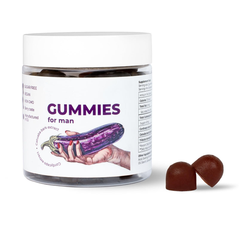 Mens Gummies Libido Booster for Men - Male Libido Supplements for Men, Sugar-Free, Vegan, & Non-GMO Formula w/Cordyceps & Catuaba - Discreet & Delicious - 60 Gummies, Berry Flavour