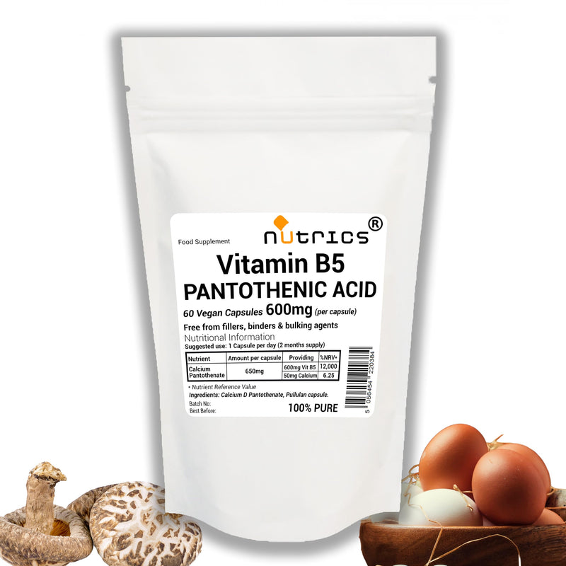 600mg (per Capsule) Vitamin B5 Pantothenic Acid 60 V Capsules 2 Months Supply - Pure No Additives - Vegan Vegetarian