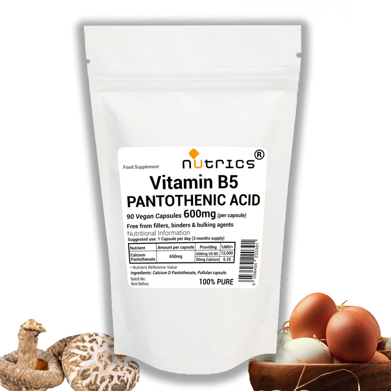 600mg (per Capsule) Vitamin B5 Pantothenic Acid 90 V Capsules 3 Months Supply - Pure No Additives - Vegan Vegetarian