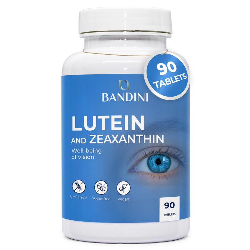 Bandini® High-Dose Lutein and Zeaxanthin, Antioxidant Eye Supplement with Bilberry and Red Vine, Zinc, Vitamins A, B2, and E – Natural Vision Support – 90 Tablets