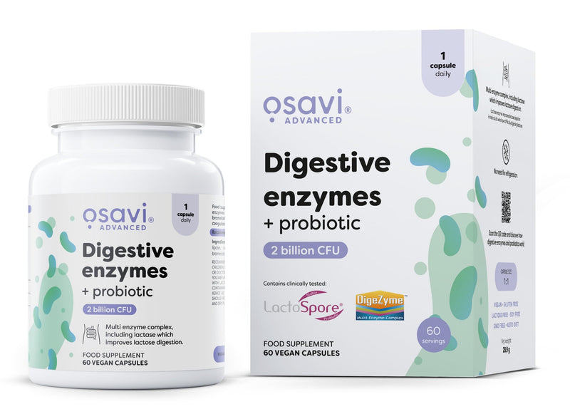 Osavi Digestive Enzymes + Probiotic – 60 Vegan Capsules | DigeZyme® + LactoSpore® | 7 Digestive Enzymes with Papain & Bromelain | Clinically Studied Ingredients | Clean Label