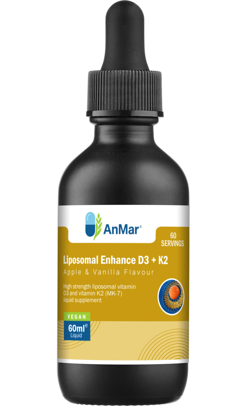 AnMar® Liposomal Vitamin D3 + K2 Liquid – High Strength 4000 IU D3 with MK-7 Vitamin K2 – Apple & Vanilla Flavour Liposomal Vitamin Drops – 60ml (60 Servings)