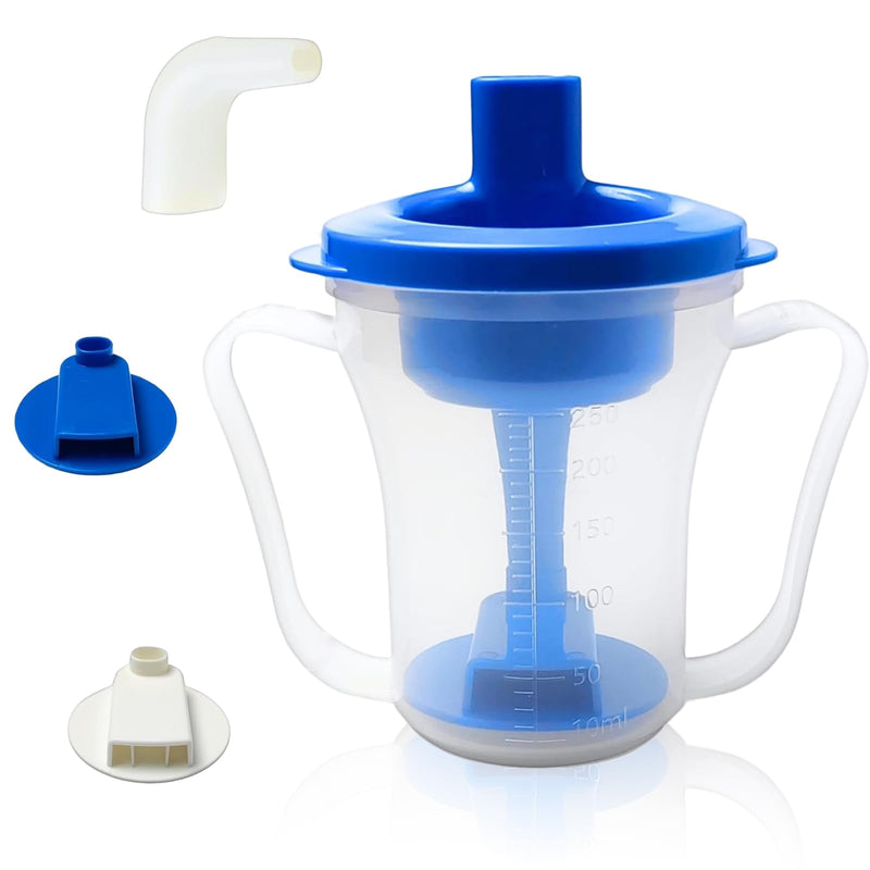 HXY Dysphagia Regulating Drinking Cup for Elderly-Having Difficulty Swallowing,Dispenses 5 cc or 10 cc of Liquid Helps to Prevent Choking,Liquids Only Dysphagia Cup for Stroke Limited Mobility (Blue) Blue