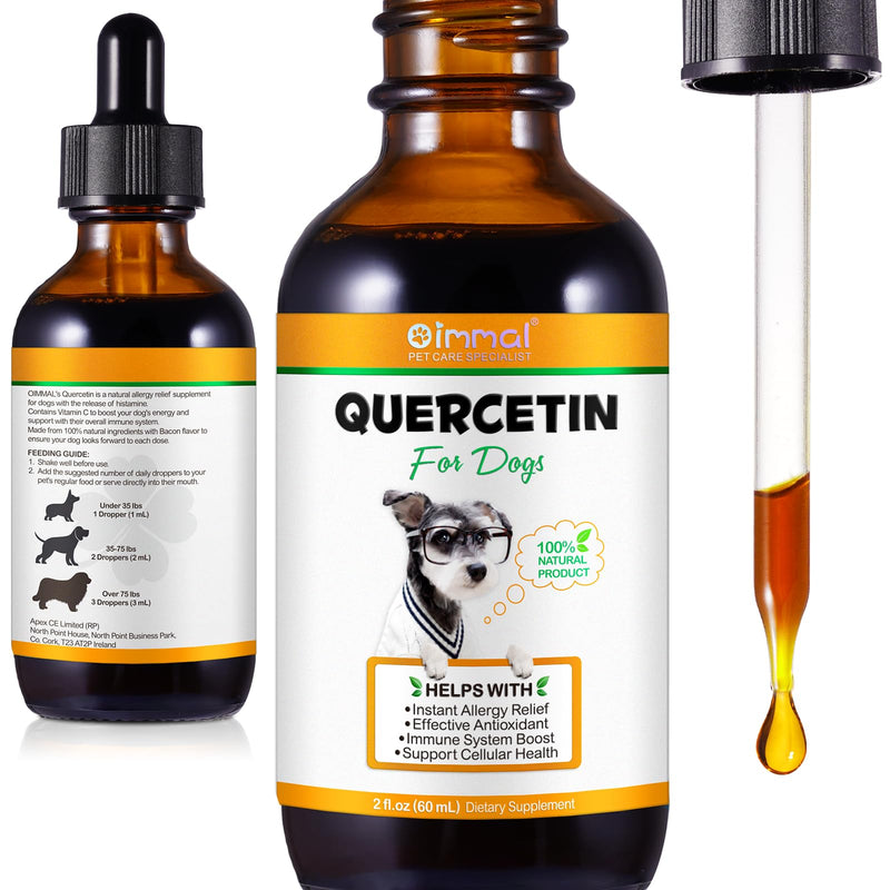 Quercetin for Dogs, 60ML Quercetin Liquid Drops Supplements with Vitamin C for Dog Allergy Relief, Immune Support, Itch Relief & Antioxidant (Natural Bacon Flavor)