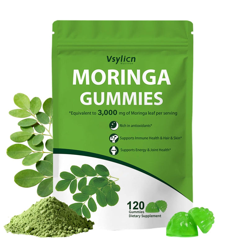 120 Moringa Gummies 3000mg | High Strength Moringa Leaf Extract | Antioxidant Supplement with Stevia | Immune Support, Energy, Hair, Skin & Joint Health | Cortisol Reducing Supplements