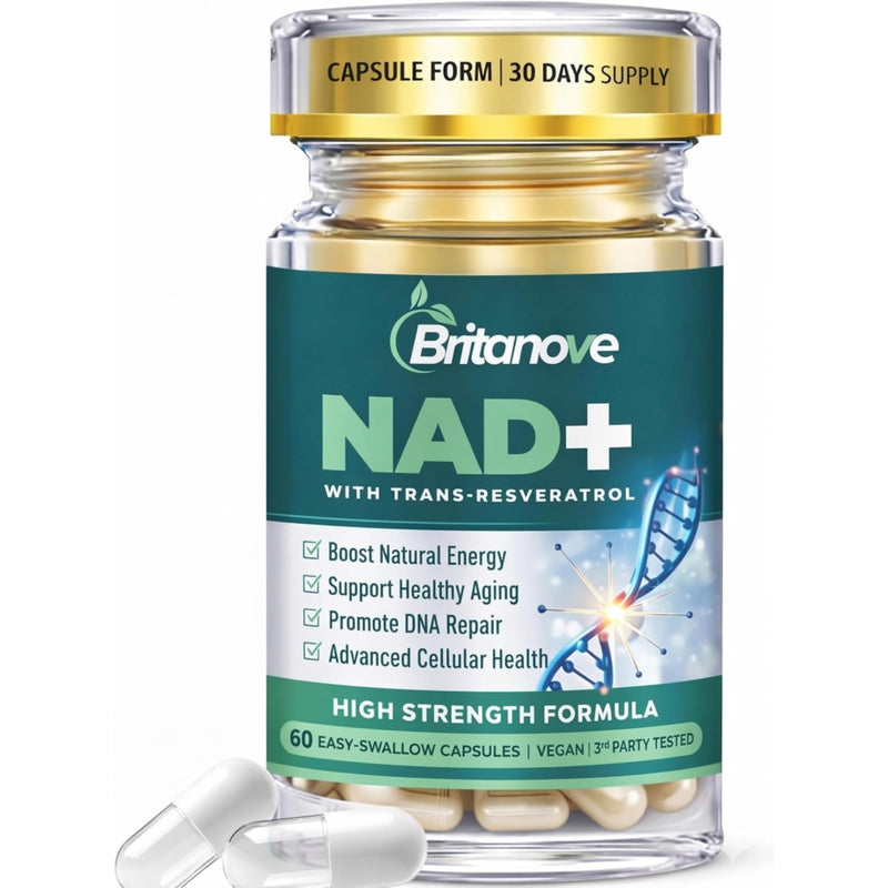 NAD+ with Trans Resveratrol Capsules 650mg, High Strength NAD+ Supplement for Energy, Anti-Aging, DNA Repair & Cellular Health 60 Capsules