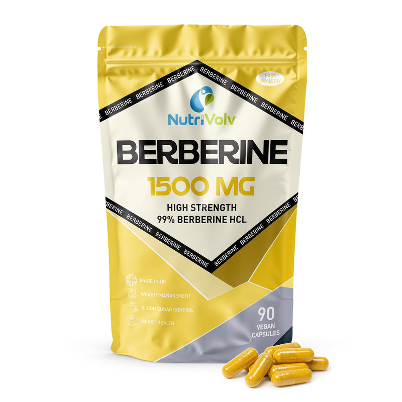 Berberine HCL 1500mg | 90 Vegan Capsules | 99% HCL High Strength | Minimum 3 Month Supply | No Additives, 100% Clean | Blood Sugar Support, AMPK Metabolism, Heart & Gut Health | Non-GMO | by NutriVolv