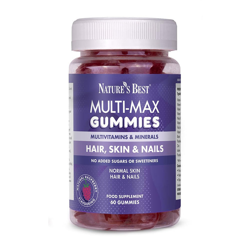 Nature’s Best Multi-Max Multivitamin Gummies for Hair, Skin & Nails - with Biotin, Zinc & Vitamin C - Raspberry Flavour - 60 Gummies (60 Day Supply)