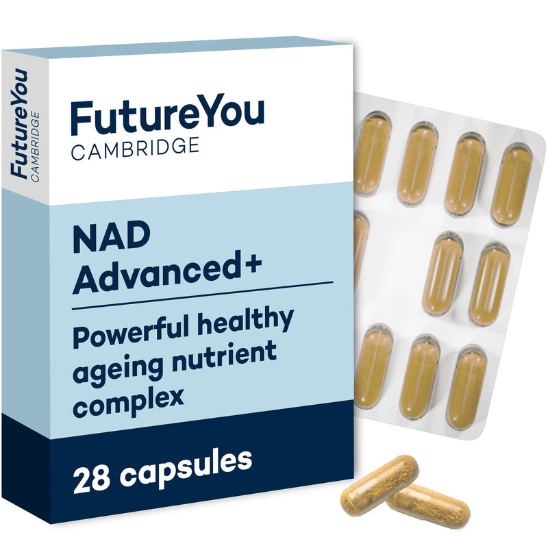 FutureYou Cambridge NAD+ Advanced – Cellular Energy & Healthy Ageing Support with Nicotinamide Riboside, Veri-te Resveratrol, Green Tea Extract, Zinc & B Vitamins – Vegan, 28 Capsules (28-Day Supply)