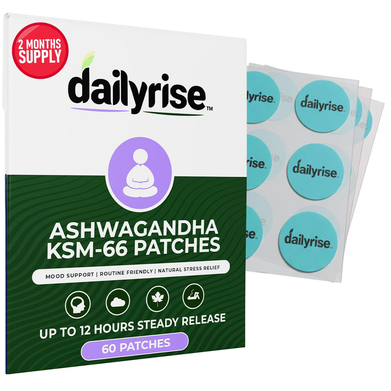 Dailyrise Ashwagandha KSM-66 Patches – 2 Months Supply | High Strength Fabric Patches for Calm, Relaxation, Stress Balance & Daily Wellness | Natural Routine - Friendly Alternative
