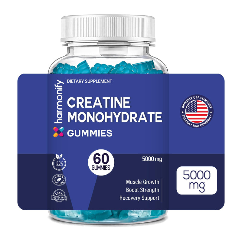 Creatine Monohydrate Gummies 5000mg – High Strength Creatine Gummies for Men & Women – 60 Vegan Gummies – Sugar Free Pre Workout & Muscle Recovery Supplement – Gluten Free & Non-GMO
