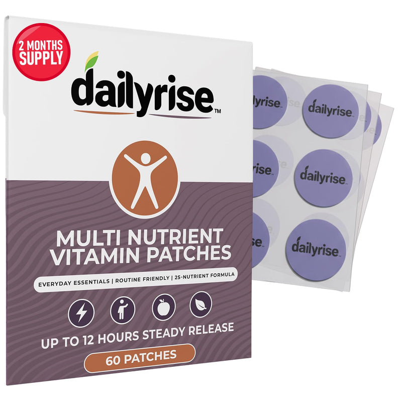 MultiVitamin Patches | 2 Months Supply - 25 Ingredients in 1 Supplement with Vitamins A, C, D3, E, K2, B-Complex & Essential Minerals 12 Hour Transdermal Patch - Dailyrise