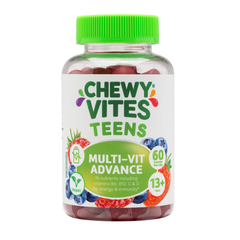 Chewy Vites Teens Multi-VIT Advance, 60 Vitamin Gummies, Teen Vitamins Gummies with 15 Essential Nutrients, 2 Months Supply, Real Fruit Juice, Vegan, Berry Flavour, for Energy and Immunity