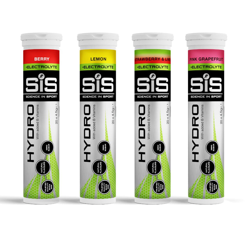 SiS Hydro Electrolyte Tablets - Effervescent Hydration - Virtually Calorie‑Free - Informed‑Sport Certified - Dissolves in 500ml Water - 20 Tabs Per Tube (4 Tubes, Mixed Bundle) 1 count (Pack of 4)