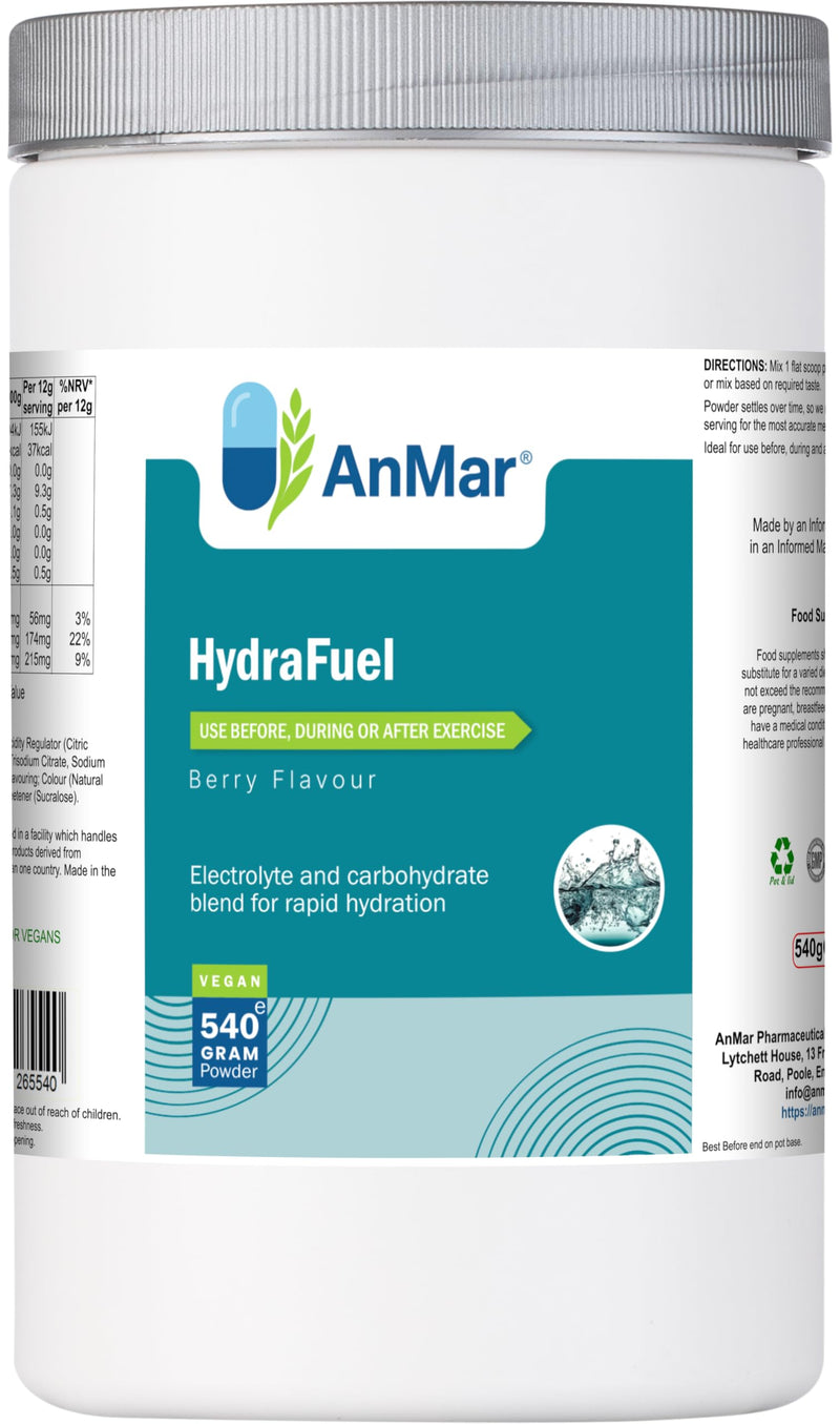 AnMar® HydraFuel Electrolyte Hydration Powder – Berry Flavour Electrolyte & Carbohydrate Drink Mix for Rapid Hydration – Vegan Sports Hydration Powder – 540g