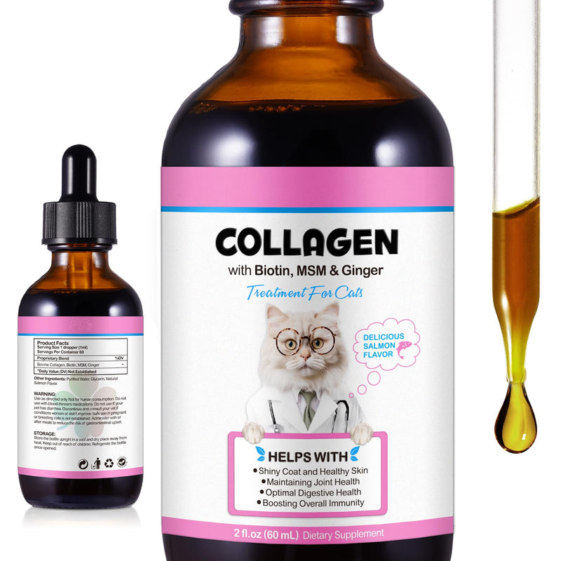 Liquid Collagen for Cats,Collagen for Cats,Cat Collagen Skin and Coat Supplement,Daily Collagens Drops Supports,Support Digestive Health, Cat Collagens Drops with Biotin 60ml