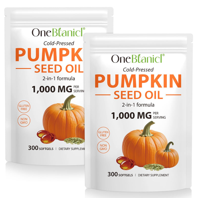 2 PCS Pumpkin Seed Oil Capsules 1000mg Per Serving - 300 Softgels for Hair & Urinary Support - 2-in-1 Formula, Rich in Zinc & Omega Fatty Acids - Easy-to-Swallow