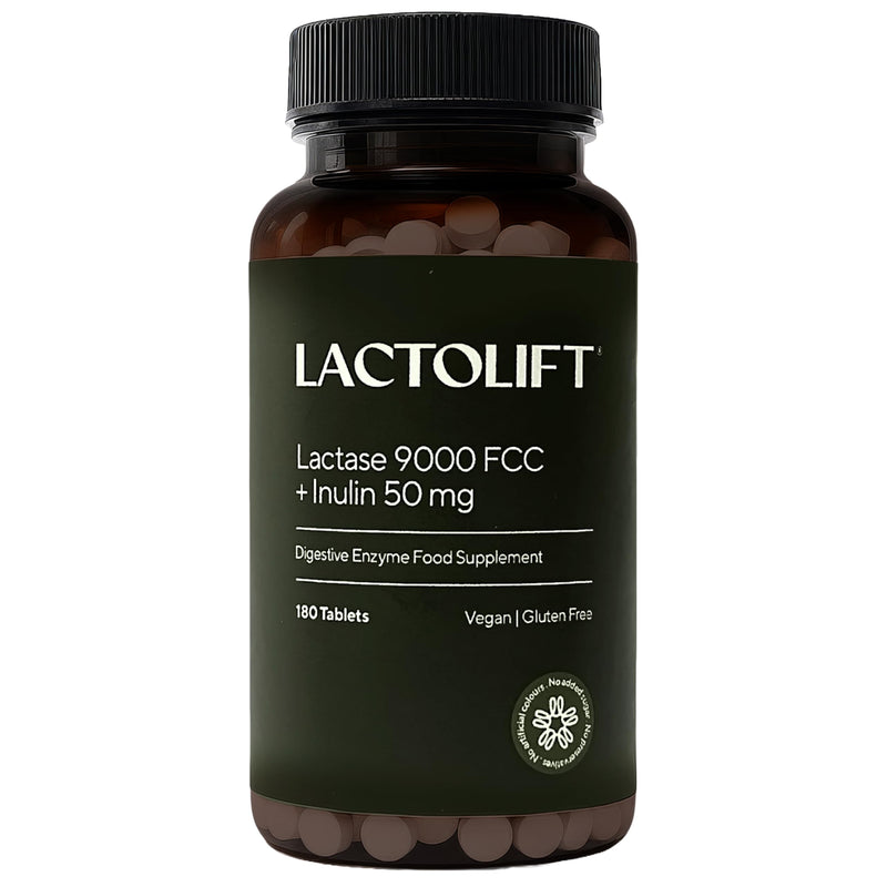 Fast-Acting Lactase Tablets 9000 FCC with Inulin | High Strength Digestive Enzyme for Lactose Intolerance Relief | Bloating, Gas & Dairy Support | UK Made | Eco-Friendly Biodegradable Bottle
