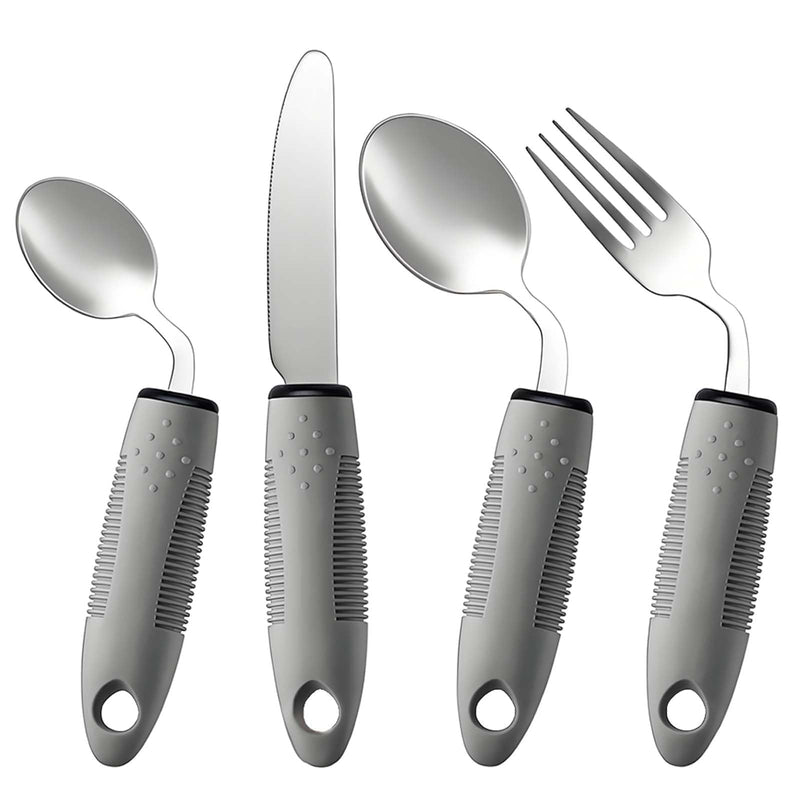 4 PCS Knife Fork Spoon Set Bendable Cutlery for Arthritic Hands Elderly Aids for Daily Living Extra Wide Handles Easy Grip Cutlery Set Aids Arthritic Hands