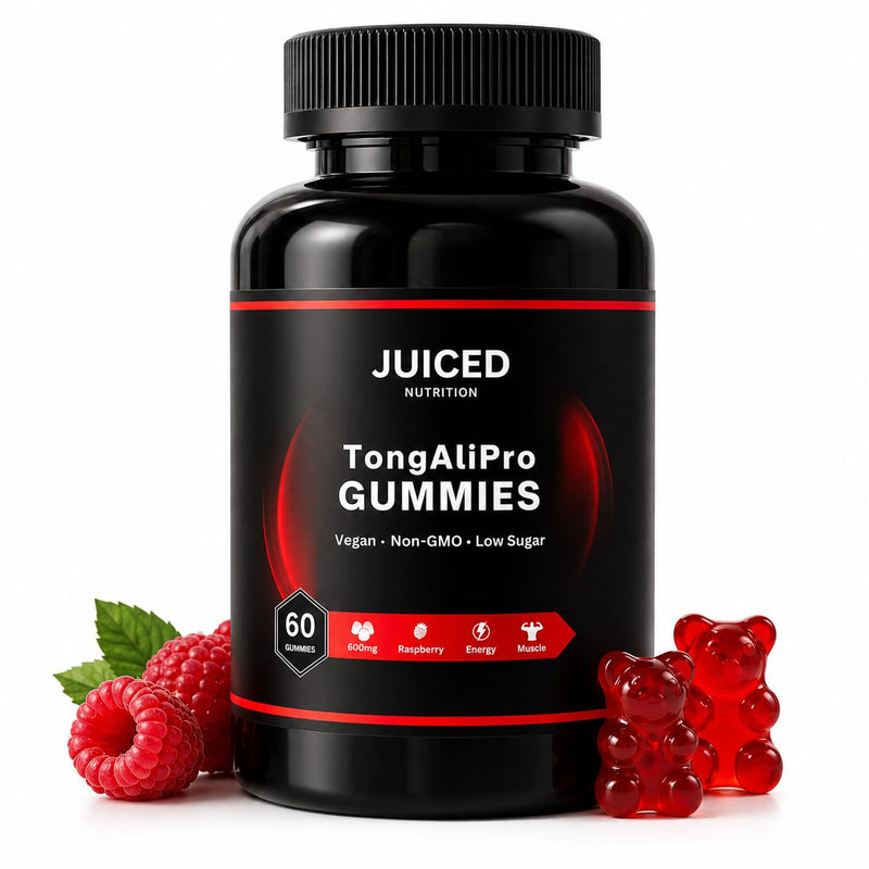 TongAliGummies - 60 Gummies Raspberry Flavour - with Added Tribulus Terrestris - 200:1 TongAliRoot High Strength Plant Extract - Gummies for Energy and Vitality