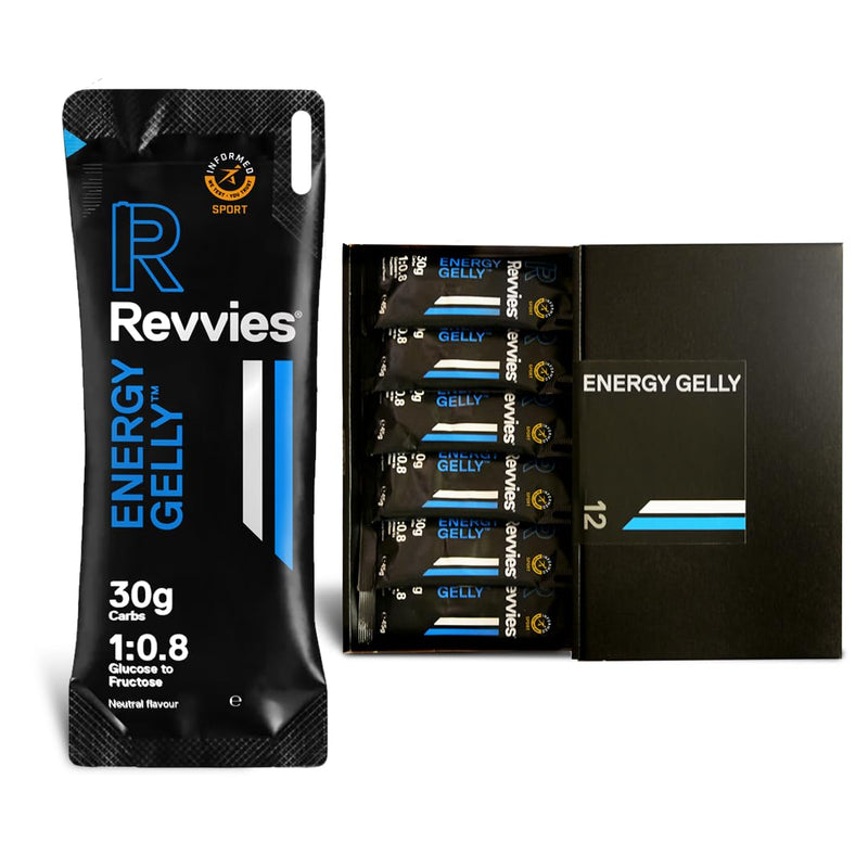 REVVIES Energy Gelly - 12-Pack | 30g Dual Source Carbs | Easy on the Stomach | Fast Acting | Neutral Flavour | Natural Ingredients | Vegan & Gluten Free | Batch Tested
