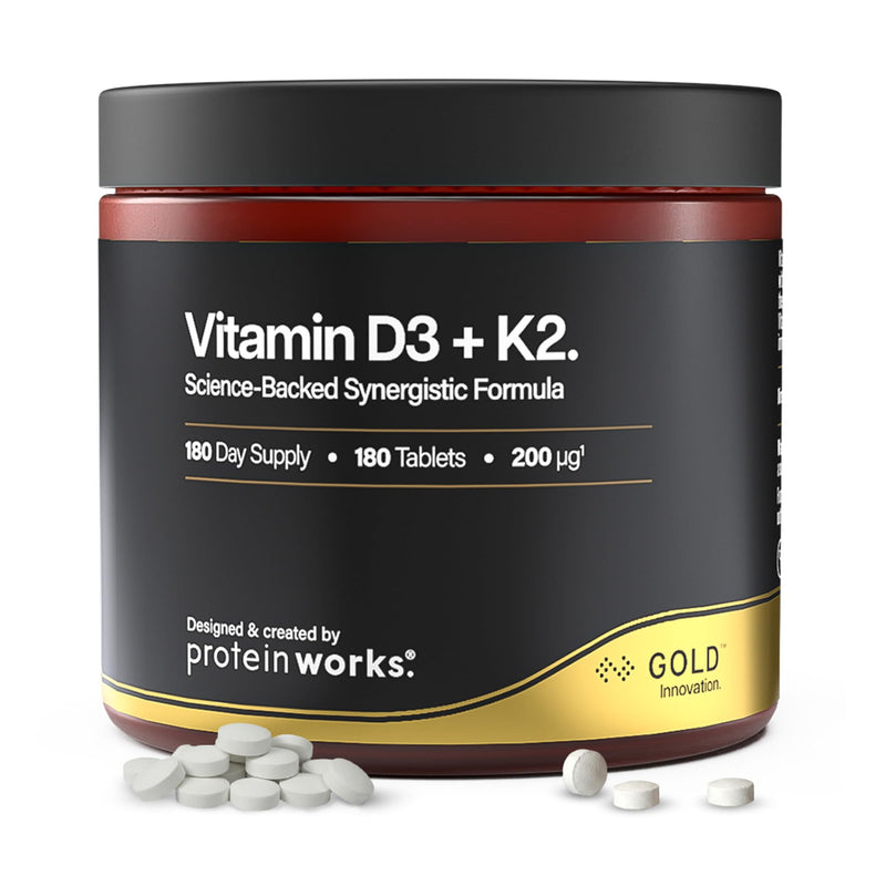 Vitamin D3+K2 - Gold Innovation, 4000IU Vitamin D3, 100μg Vitamin K2, High Potency Vitamin Supplement, Supports Bone Health & Immune System Function, 180 Tablets, 6 Month Supply | Protein Works