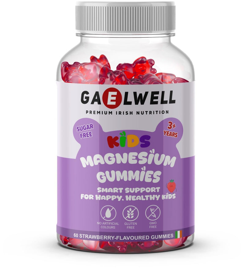 Kids Magnesium Gummies for Calm & Sleep – 2MONTHS–Supply – Sugar-Free Strawberry – Vegan, Gluten-Free, Magnesium Citrate – 60 Gummies –No Melatonin – Irish-Owned, HACCP & GMP Certified– Gaelwell®