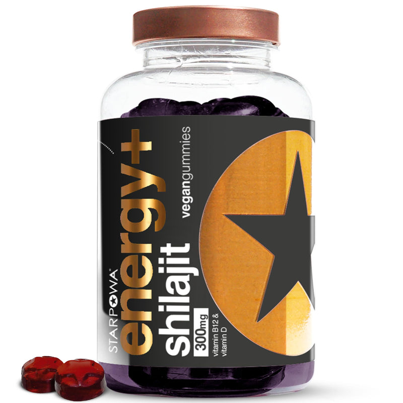 Starpowa Energy + Shilajit 300mg Gummies - Himalayan Shilajit, Vitamin B12, B6, Folic Acid, C & D3 - Supports Energy-Yielding Metabolism & Immune Support - Mixed Berry - 60 Gummies, 30-Day Supply