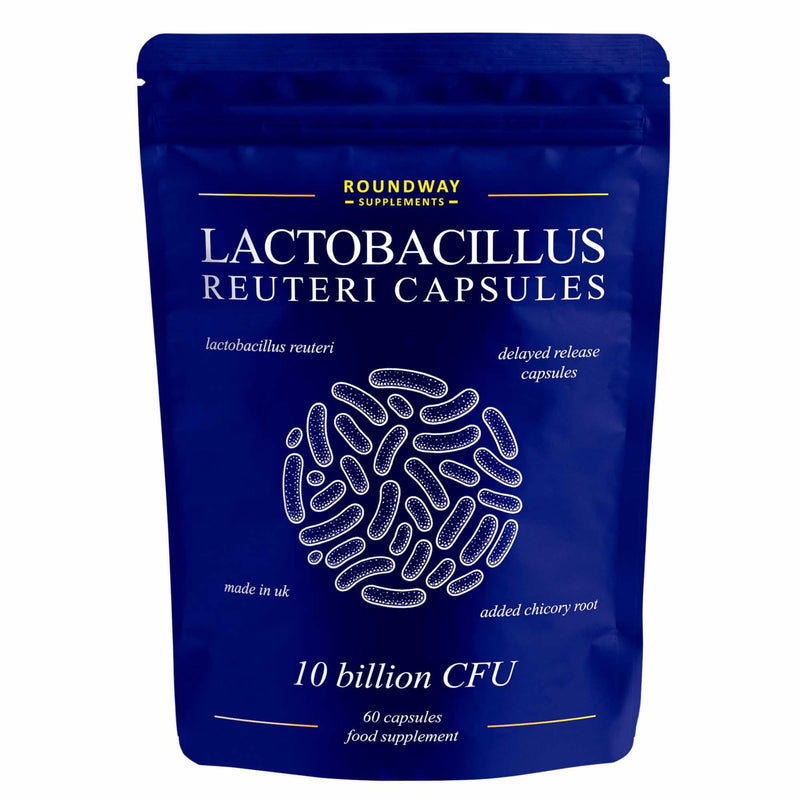 Lactobacillus Reuteri Probiotic Capsules | High Strength L Reuteri 10 Billion CFU | Probiotics for Gut Health | 2 Months Supply for Women & Men with Added Inulin Prebiotic by Roundway Supplements