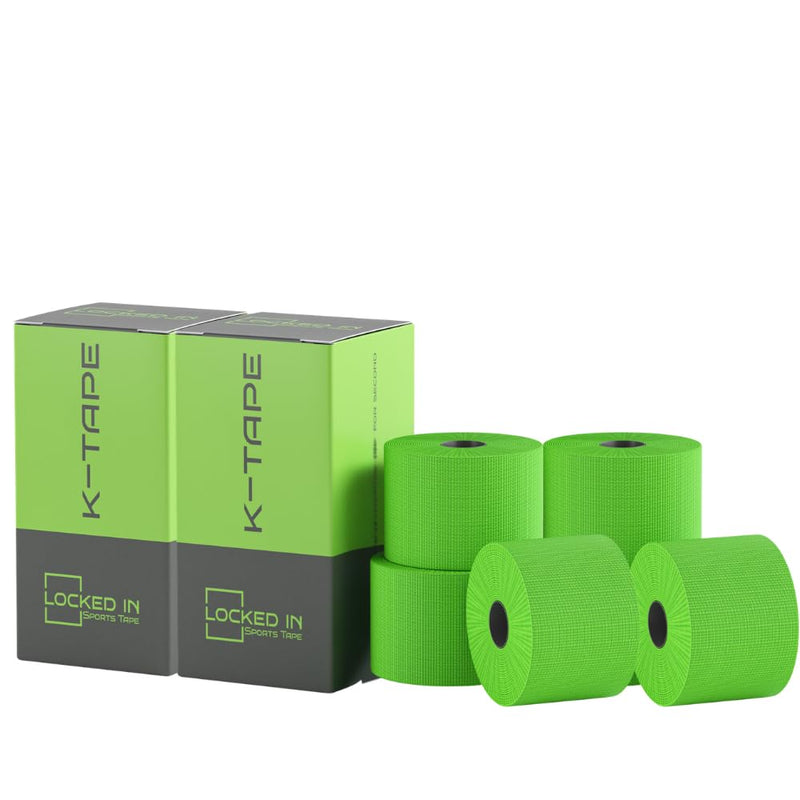 Locked in Kinesiology Tape - Sports Physio Tape for Muscle & Joint Support - Sweat Resistant, Hypoallergenic & Long Lasting Adhesive for Training, Recovery & Rehab (Green, 6 Rolls) Green