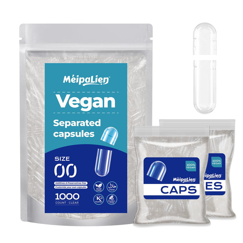 Vegan Separated Capsules Size 00,1000 Count Empty Premium Veggie Capsules Separated, Empty Pill Clear for Vegetarian DIY Supplements