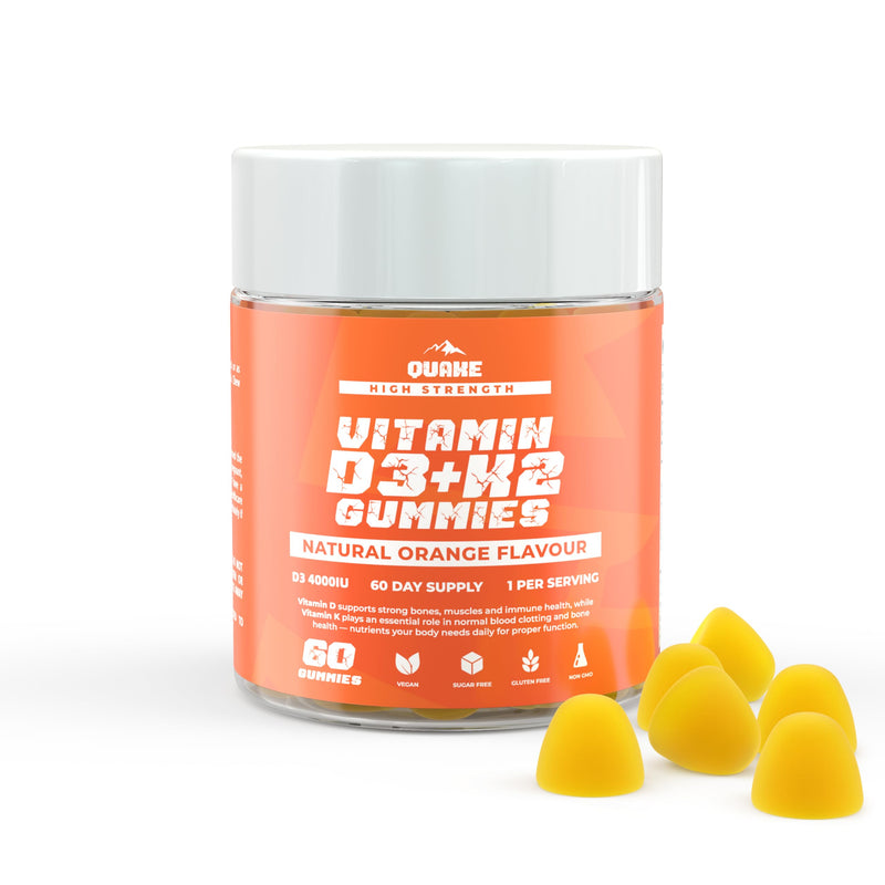 Quake Vitamin D3 + K2 Gummies 4000 IU (100µg) D3 & MK-7 - High Strength Vegan Vitamin D Gummies for Immune Support, Bones & Daily Health - Orange Flavour - 60 Gummies (60 Day Supply)