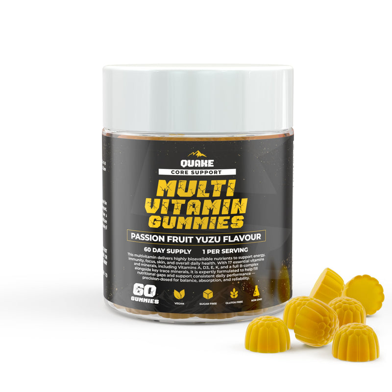 Quake Multivitamin Gummies – High Strength Vitamins A, C, D3, E, K2 & B Complex – Daily Energy, Immune & Bone Support – Vegan, Sugar Free – Passion Fruit Yuzu – 60 Gummies (60 Day Supply)