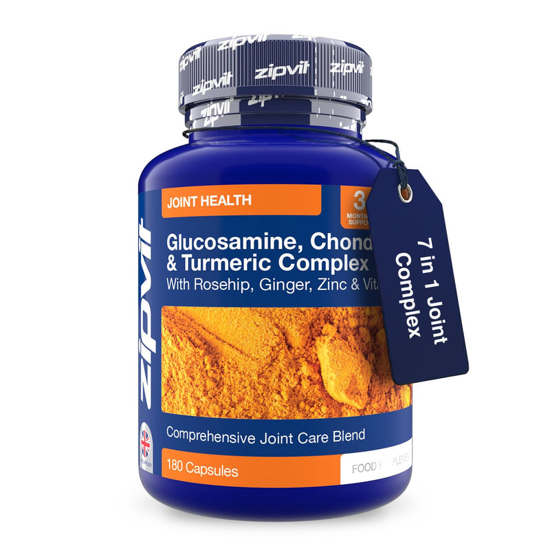 Zipvit Glucosamine and Chondroitin High Strength Turmeric Supplement with Vitamin C, Rosehip, Ginger & Zinc, 180 Capsules