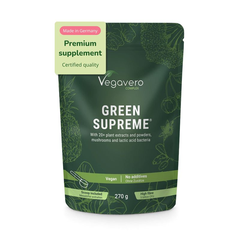 Vegavero Super Greens Powder | 20+ Superfood Ingredients | Morning Complete | Adaptogens, Mushrooms, Algae, Probiotics & Fibre | with Standardised Extracts | Vegan & Gluten-Free