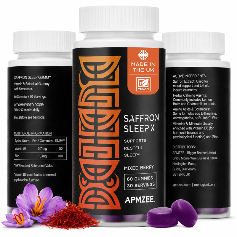 Sleep Gummies for Adults 60 x Mixed Berry Flavour | Night Time Gummies with Triple Botanical Calm Complex with 90mg Saffron Extract, Lemon Balm & Chamomile | Natural, Vegan & Sugar Free