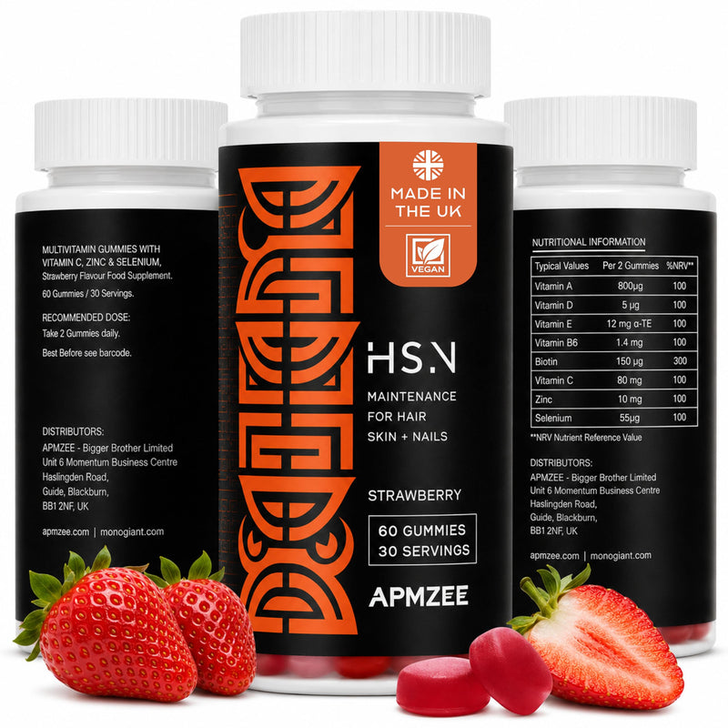 Hair, Skin & Nails Gummies with Biotin 150mg | 60 Gummies | Strawberry Flavour with Vitamin C, D3, Zinc & Vitamin E | Multivitamin Gummies for Women & Men | Hair Vitamins Supplement