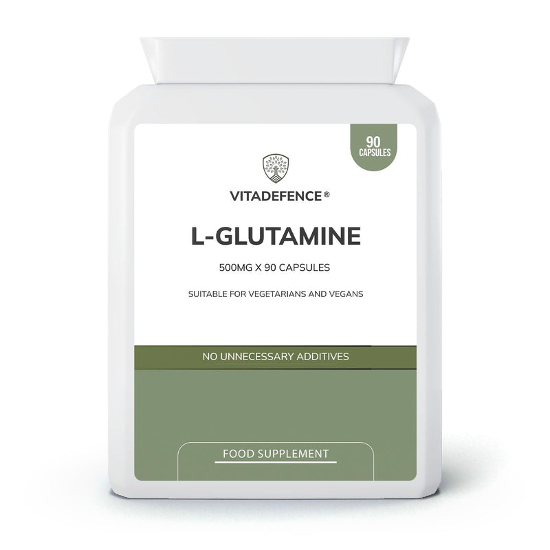L-Glutamine 500mg Food Supplement, 90 Capsules, Vegetarian and Vegan Friendly
