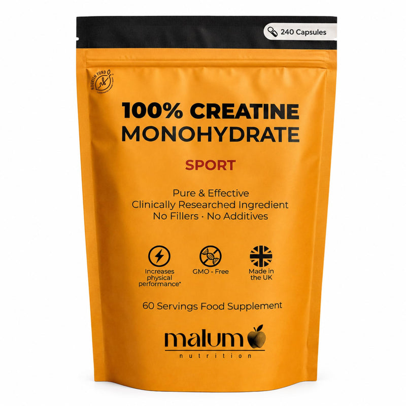 Malum Creatine Monohydrate Capsules 3000mg | (2 Month Supply) 240 High Strength Vegan Capsules | Supports Muscle Strength, Performance & Recovery | Gym & Workout Supplement for Men & Women