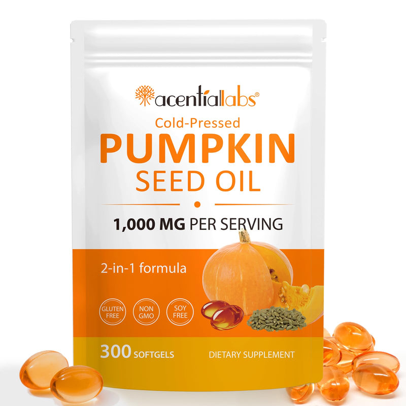 Pumpkin Seed Oil Capsules - 300 Softgel - 1000mg Per Serving- Cold Pressed Pumpkins Seed Oil for Hair Growth - Supports Hair, Heart, Skin Supplement | Non-GMO | Gluten Free 300 count (Pack of 1)
