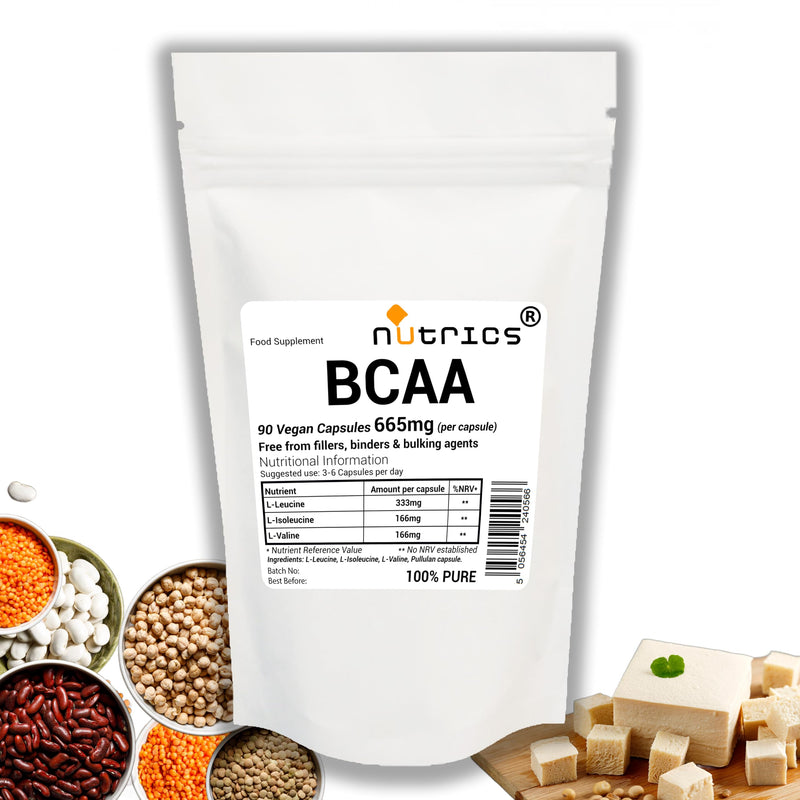 BCAA 665mg per Capsule 90 V Capsules - 100% Pure No Fillers, Binders or Bulking Agents - Vegan Vegetarian