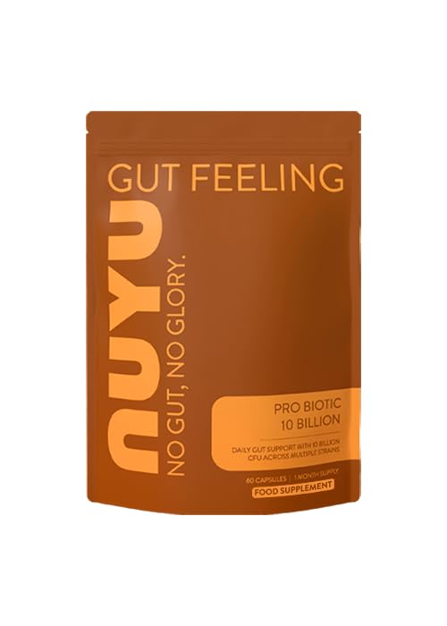 NUYU Pro Biotic 10 Billion Capsules. 7 Probiotic Strains with Prebiotic Inulin. Gut Health & Microbiome Support. One-a-Day, 2 Month Supply. 100% Vegan, Made in The UK.